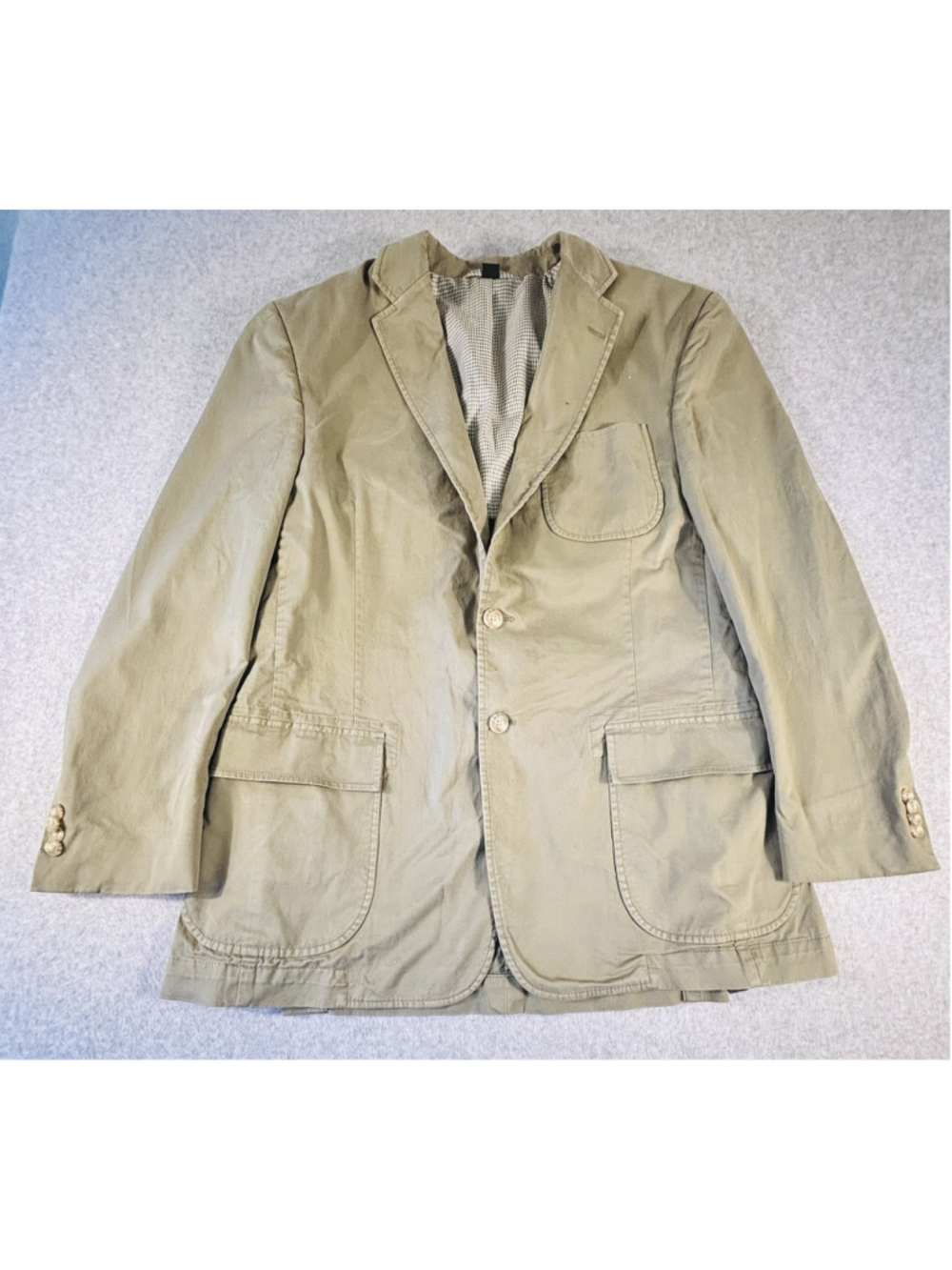 Coconut Grove Mens 40R Khaki Cotton Blend Blazer Sport Coat Patch Pockets